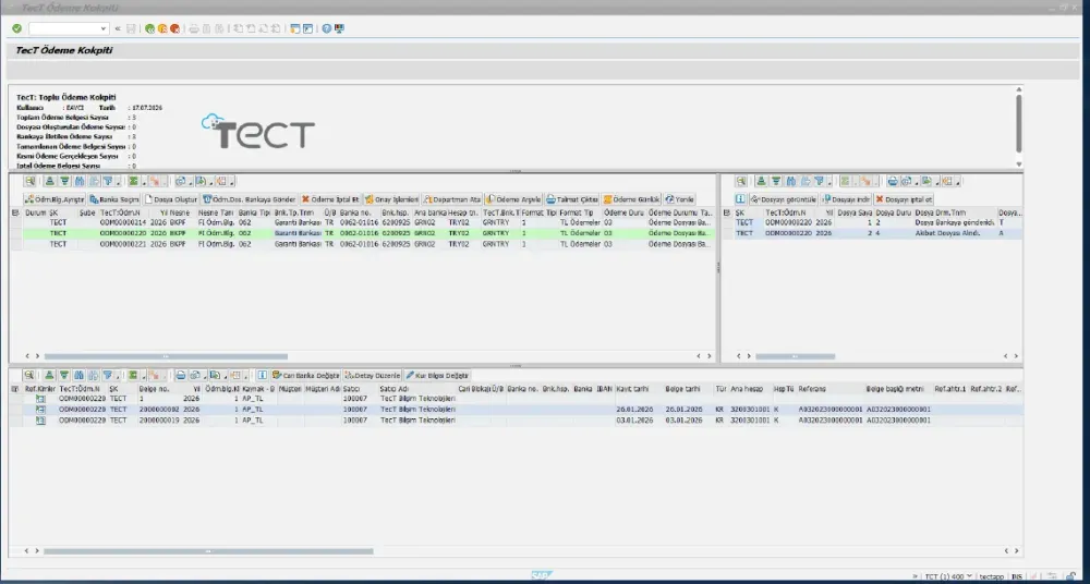 TecT Ödeme Kokpiti · toplu ödeme belgeleri ve banka dosyaları